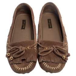 Pre Owned Louis Vuitton Brown Suede Bow Fringe Loafers Size 37