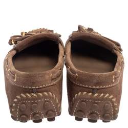 Pre Owned Louis Vuitton Brown Suede Bow Fringe Loafers Size 37