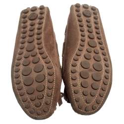 Pre Owned Louis Vuitton Brown Suede Bow Fringe Loafers Size 37