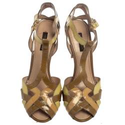 Louis Vuitton Tricolor Patent Leather Ankle Strap Sandals Size 38.5 