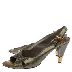 مملوكة مسبقًا صندل لوي فيتون نو داوت! فتحة كعب جلد لامع مونوغرامي رصاصي مقاس 37