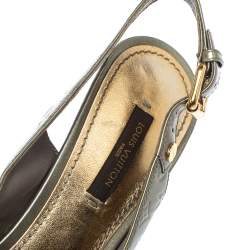 مملوكة مسبقًا صندل لوي فيتون نو داوت! فتحة كعب جلد لامع مونوغرامي رصاصي مقاس 37