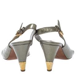 مملوكة مسبقًا صندل لوي فيتون نو داوت! فتحة كعب جلد لامع مونوغرامي رصاصي مقاس 37