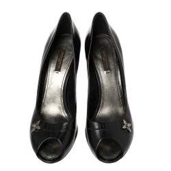 Louis Vuitton Black Leather Peep Toe Pumps Size 38.5