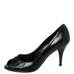 Louis Vuitton Black Leather Peep Toe Pumps Size 38.5