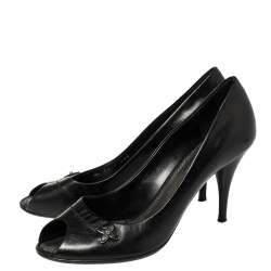 Louis Vuitton Black Leather Peep Toe Pumps Size 38.5