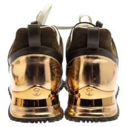 مملوكة مسبقًا Louis Vuitton Military Green Leather And Suede Run Away Sneakers Size 39