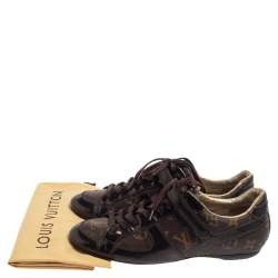 Pre Owned Louis Vuitton Brown Monogram Canvas And Patent Leather Low Top Sneakers Size 36 