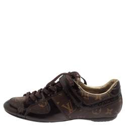 Pre Owned Louis Vuitton Brown Monogram Canvas And Patent Leather Low Top Sneakers Size 36 