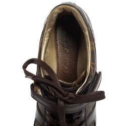 Pre Owned Louis Vuitton Brown Monogram Canvas And Patent Leather Low Top Sneakers Size 36 