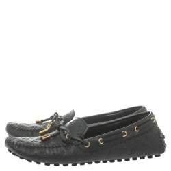Pre Owned Louis Vuitton Black Monogram Empreinte Leather Gloria Flat Loafers Size 36.5