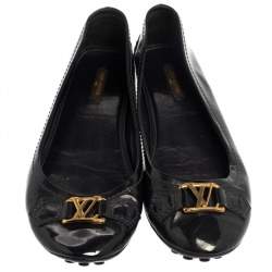 مملوكة مسبقًا Louis Vuitton Dark Grey Vernis Leather Oxford Ballet Flats Size 38.5