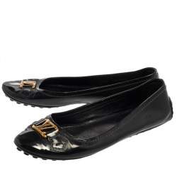 مملوكة مسبقًا Louis Vuitton Dark Grey Vernis Leather Oxford Ballet Flats Size 38.5