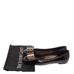 Pre Owned حذاء فلات باليه لوى فيتون فيونكة كانفاس داميه آبين وجلد لامع بنى مقاس 36