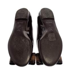 Pre Owned حذاء فلات باليه لوى فيتون فيونكة كانفاس داميه آبين وجلد لامع بنى مقاس 36