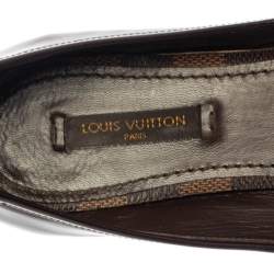 Pre Owned حذاء فلات باليه لوى فيتون فيونكة كانفاس داميه آبين وجلد لامع بنى مقاس 36