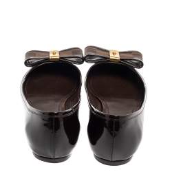 Pre Owned حذاء فلات باليه لوى فيتون فيونكة كانفاس داميه آبين وجلد لامع بنى مقاس 36