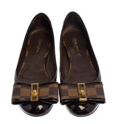 Pre Owned حذاء فلات باليه لوى فيتون فيونكة كانفاس داميه آبين وجلد لامع بنى مقاس 36