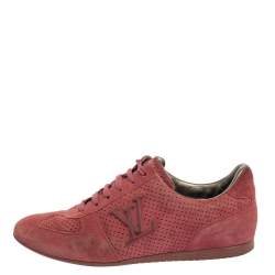 Pre Owned  Louis Vuitton Pink Perforated Suede Low Top Sneakers Size 35.5