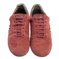 Pre Owned  Louis Vuitton Pink Perforated Suede Low Top Sneakers Size 35.5