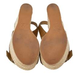 Pre Owned صندل لوي فيتون كعب روكي إسبادريل مقدمة مفتوحة نعل سميك فتحة كعب جلد أخضر زيتوني مقاس 37