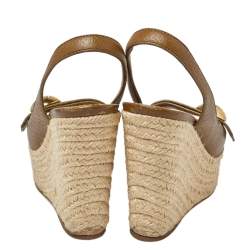 Pre Owned صندل لوي فيتون كعب روكي إسبادريل مقدمة مفتوحة نعل سميك فتحة كعب جلد أخضر زيتوني مقاس 37