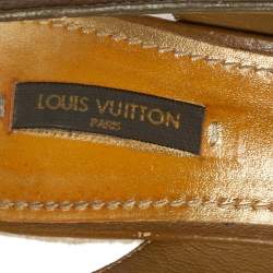 Pre Owned صندل لوي فيتون كعب روكي إسبادريل مقدمة مفتوحة نعل سميك فتحة كعب جلد أخضر زيتوني مقاس 37