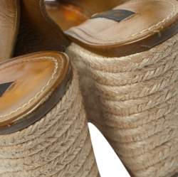 Pre Owned صندل لوي فيتون كعب روكي إسبادريل مقدمة مفتوحة نعل سميك فتحة كعب جلد أخضر زيتوني مقاس 37