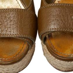 Pre Owned صندل لوي فيتون كعب روكي إسبادريل مقدمة مفتوحة نعل سميك فتحة كعب جلد أخضر زيتوني مقاس 37