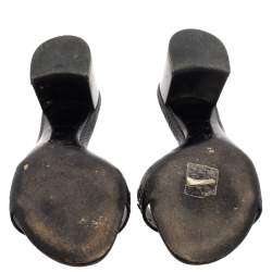 Pre Owned صندل سلايد لوى فيتون كعب عريض زخرفة إبليك جلد أسود مقاس 37