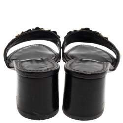 Pre Owned صندل سلايد لوى فيتون كعب عريض زخرفة إبليك جلد أسود مقاس 37