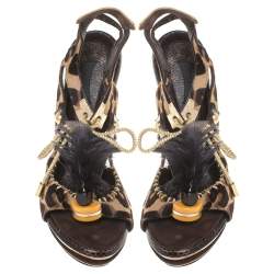 مملوكة مسبقًا Louis Vuitton Multicolor Leopard Print Calf Hair Runway Sandals Size 41