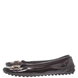 حذاء باليرينا فلات لوي فيتون جلد بني داكن لامع أوكسفوردز مقاس 40.5