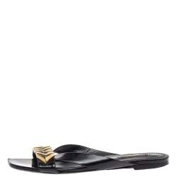 مملوكة مسبقًا Louis Vuitton Black Leather Embellished  Slide Sandals Size 39.5