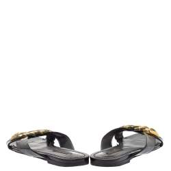 مملوكة مسبقًا Louis Vuitton Black Leather Embellished  Slide Sandals Size 39.5