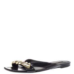 مملوكة مسبقًا Louis Vuitton Black Leather Embellished  Slide Sandals Size 39.5