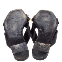 مملوكة مسبقًا Louis Vuitton Black Leather Embellished  Slide Sandals Size 39.5