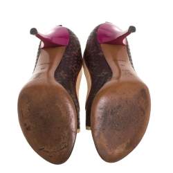 مملوكة مسبقًا حذاء كعب عالي لوي فيتون مزين إبزيم جلد و كانفاس مقوى بني و بيج مقاس 36