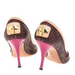 مملوكة مسبقًا حذاء كعب عالي لوي فيتون مزين إبزيم جلد و كانفاس مقوى بني و بيج مقاس 36