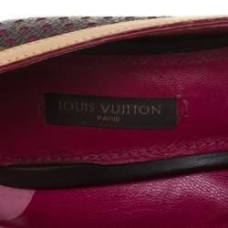 مملوكة مسبقًا حذاء كعب عالي لوي فيتون مزين إبزيم جلد و كانفاس مقوى بني و بيج مقاس 36