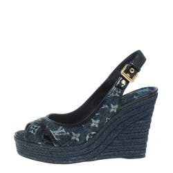 LV Denim Monogram Bastille Espadrilles Slingback Wedge Sandals, Women's  Fashion, Footwear, Wedges on Carousell