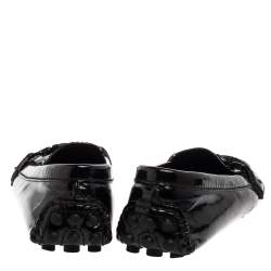 Pre Owned Louis Vuitton Black Patent Leather Logo Slip On Loafers Size 36.5