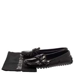 Pre Owned Louis Vuitton Black Patent Leather Logo Slip On Loafers Size 36.5
