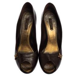 Pre Owned حذاء كعب عالي لوي فيتون مقدمة مفتوحة جلد بني مقاس 38