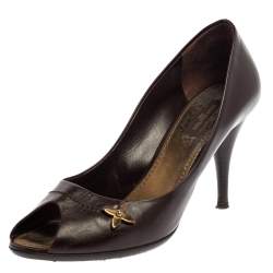 Pre Owned حذاء كعب عالي لوي فيتون مقدمة مفتوحة جلد بني مقاس 38