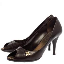 Pre Owned حذاء كعب عالي لوي فيتون مقدمة مفتوحة جلد بني مقاس 38