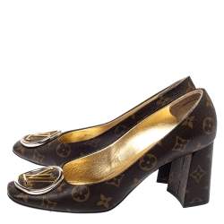 Pre Owned Louis Vuitton Brown Monogram Canvas Madeleine Pumps Size 39.5