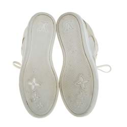 مملوكة مسبقًا Louis Vuitton Beige/White Leather And Embossed Monogram Suede Millenium Wedge Sneakers Size 36.5