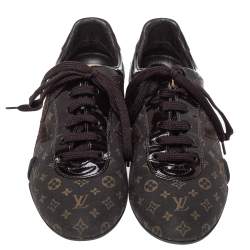 Pre Owned Louis Vuitton Brown Monogram Canvas And Patent Leather Energie Sneakers Size 37.5
