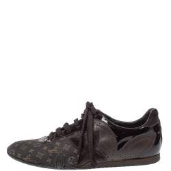 Pre Owned Louis Vuitton Brown Monogram Canvas And Patent Leather Energie Sneakers Size 37.5